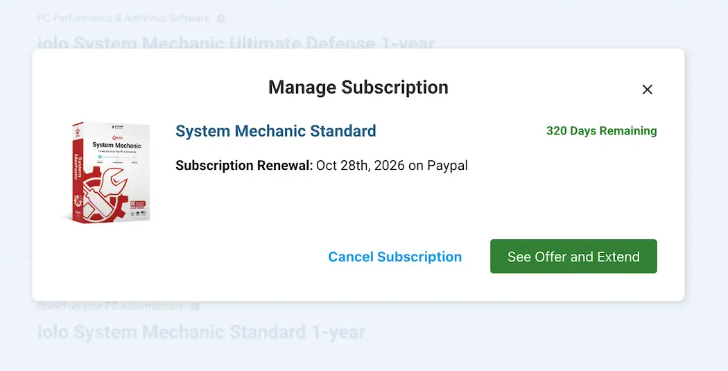iolo My Account - Manage Subcriptions