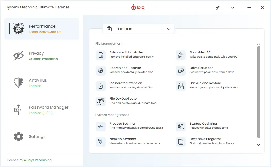 iolo System Mechanic Ultimate Defense - Toolbox