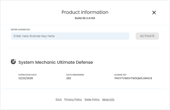 System Mechanic Product Information Window
