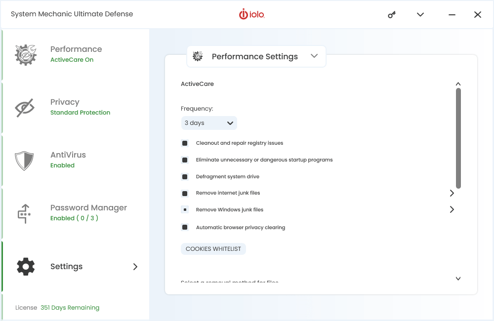 System Mechanic ActiveCare Settings